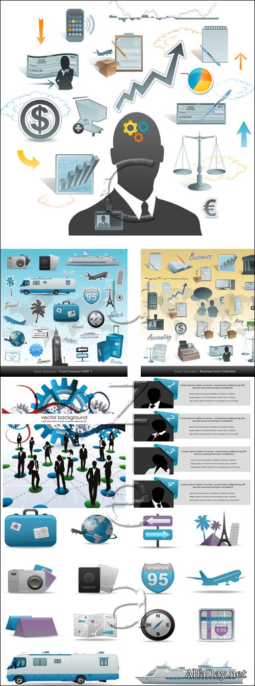 ������� � ������� ��� ����������� � ������� / Business and travel elements in vector