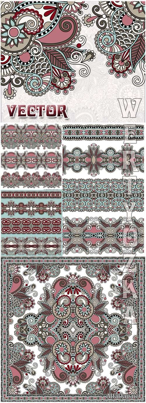 ��������� ���� � ������� � ����������� / Beautiful vector background with various patterns and ornaments