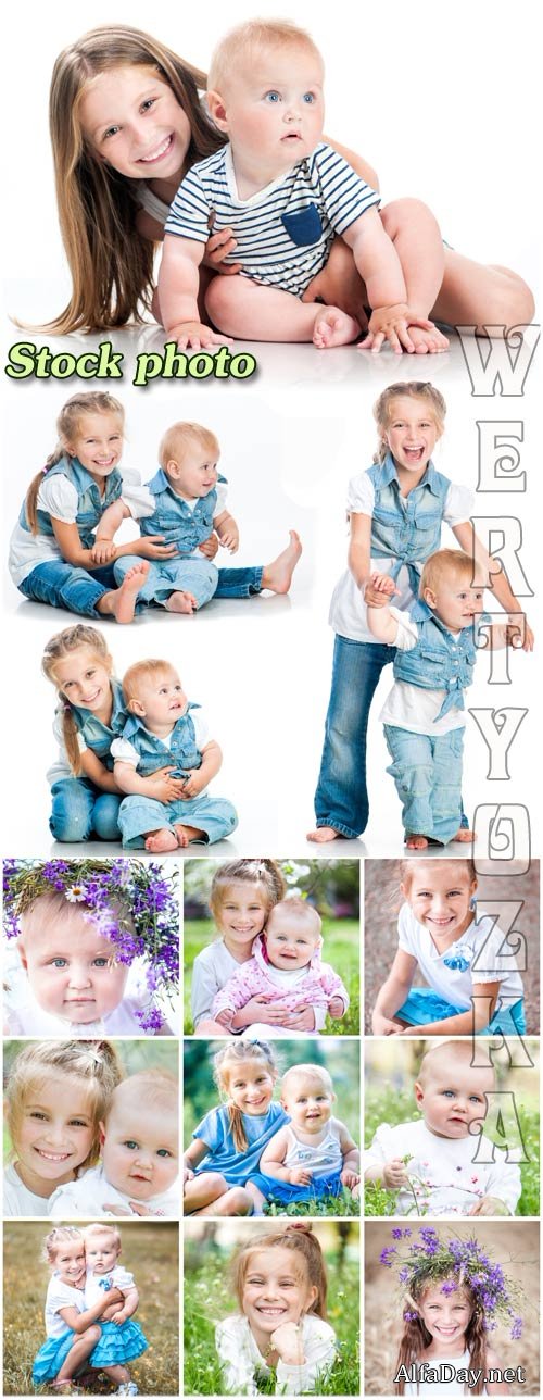 ����, ������� � ������� / Children, boy and a girl - raster clipart