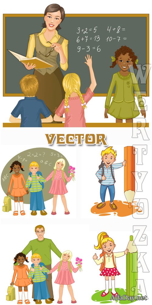��������� � ����������� / Pupils and teacher - vector