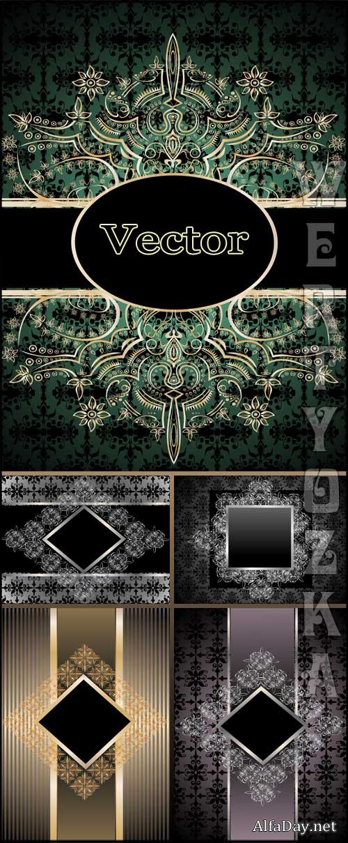 ���������  ������� ���� � �������� ����������� / Vintage colored background with gold ornaments - vector