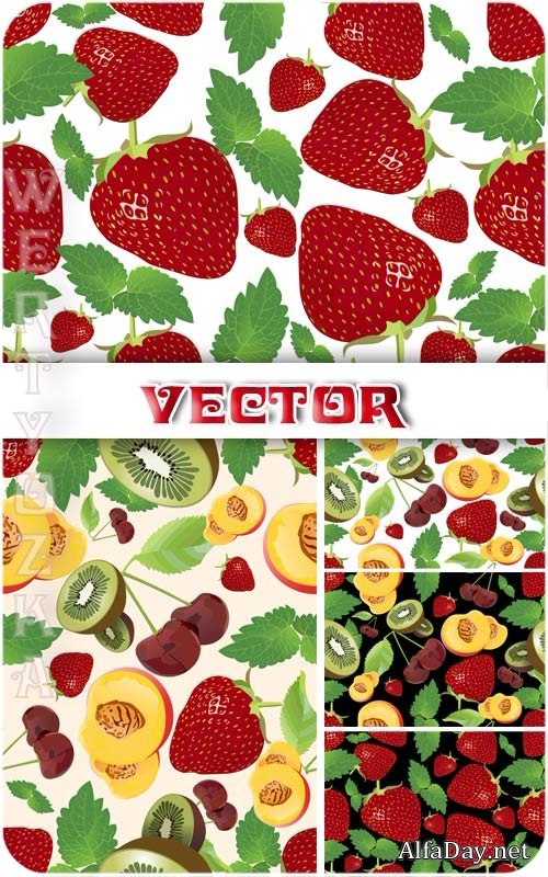 ��������� ���� � �������� � �������, ��������, ����, ������� / Vector background with fruits