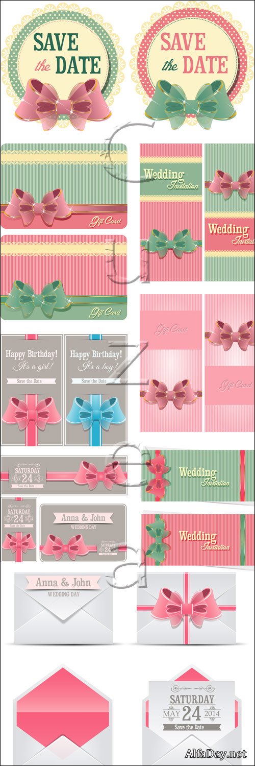 ��������� � ����������� �������� � ������� / Wedding and holiday gift card - vector stock