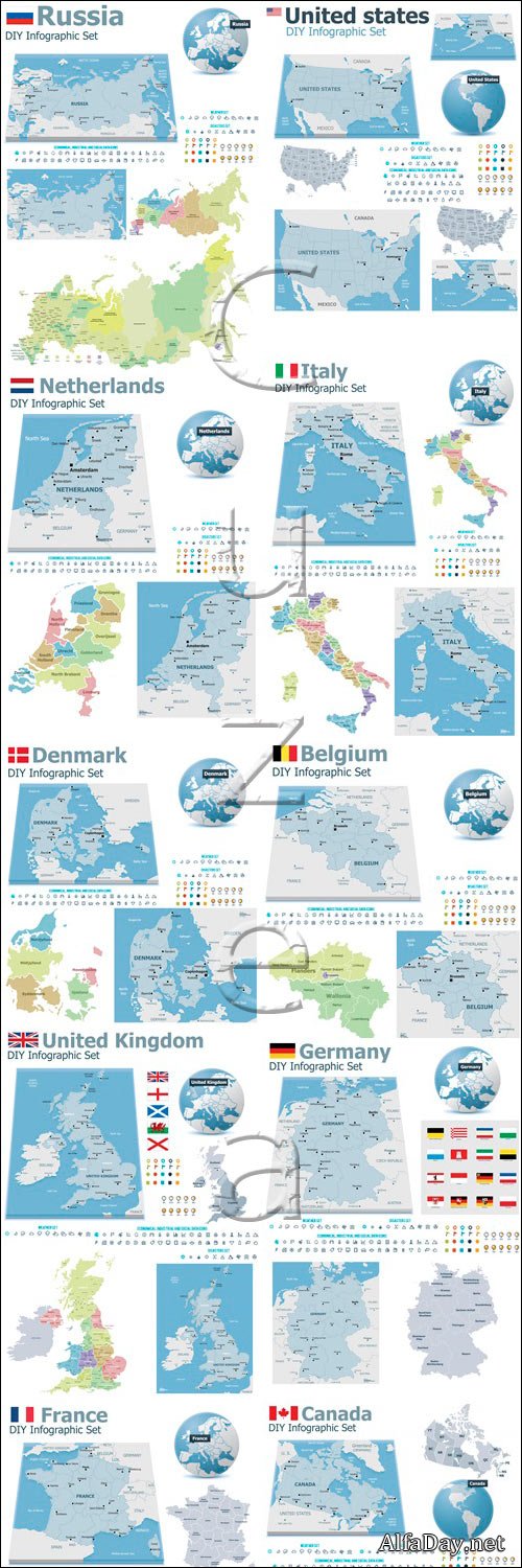 ����� � ��������� ������ ����� ���� / Maps with markers - vector stock