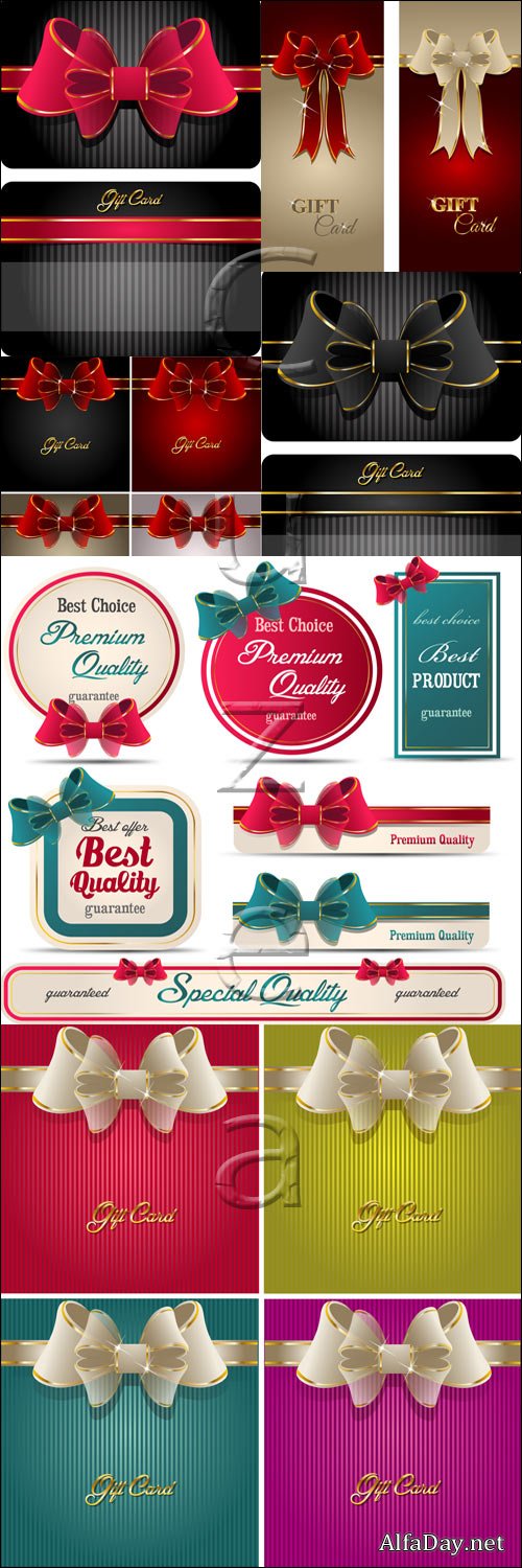 ���������� ����� � ������� � ������� / Gift cards with ribbons - vector stock