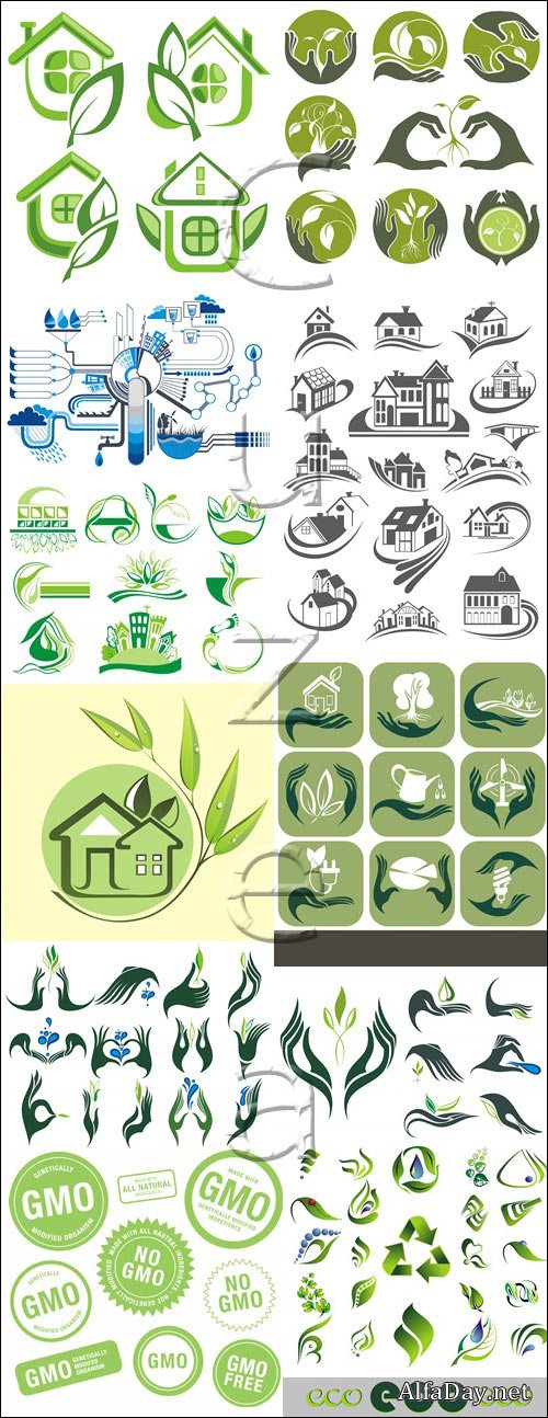 �������������� ������� � ������� / Eco stickers, 14  in vector stock