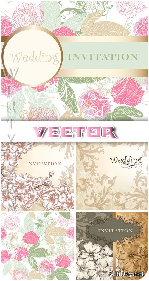 ������ ��������� ���� � ������� � ������� / Gentle wedding background with colors and patterns - vector