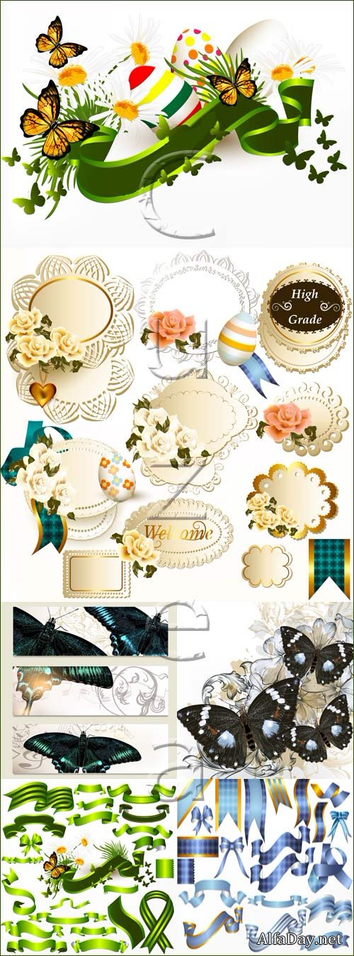������� ����� � ������� � ������� / Color ribbons and batterfly - vector stock