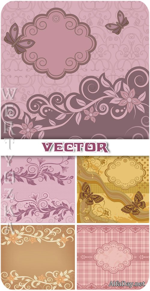 ��������� ��������� ���� � ������� � ������� / Vintage vector background with flowers and ornaments