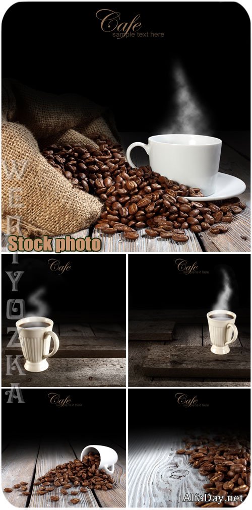 ����, ����� � ����, �������� ����� / Coffee, cup of coffee, coffee beans - Raster clipart