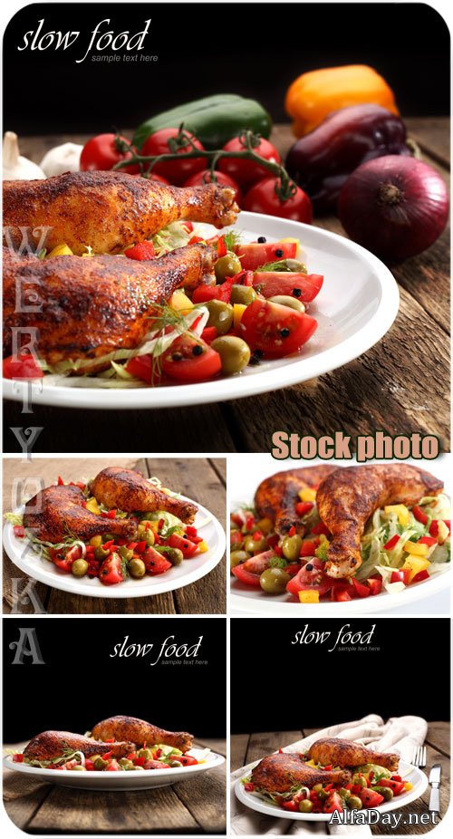 ������ � ������� / Chicken with vegetables - Raster clipart
