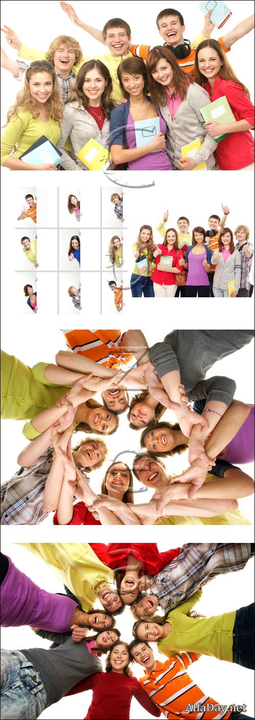 People with white banners, 10 - stock photo