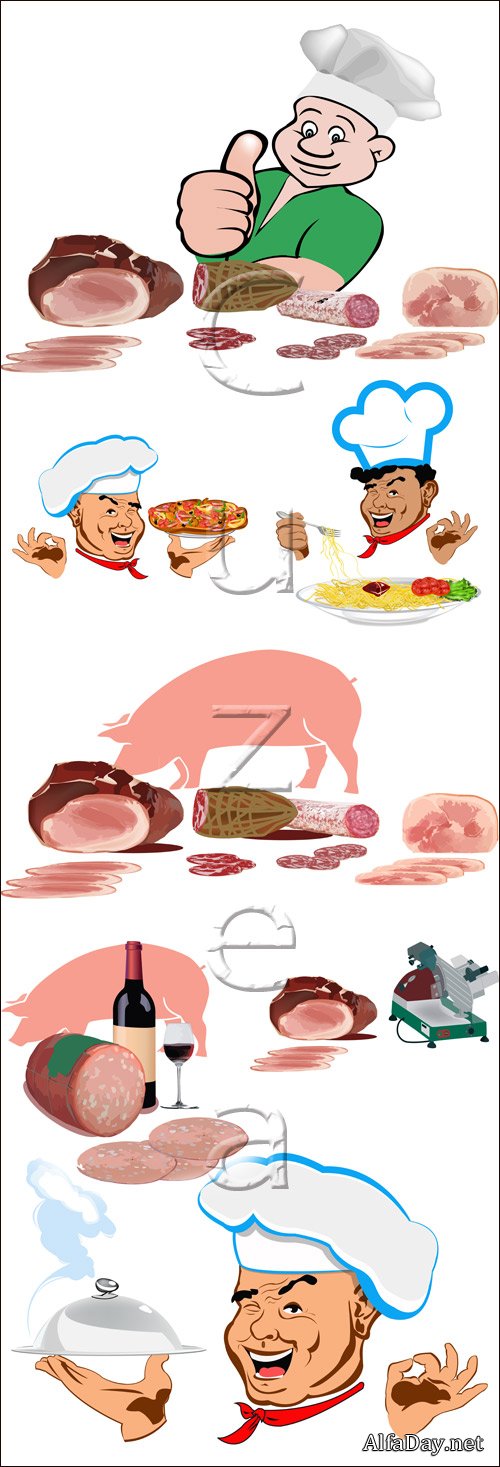 Cook and meat produced - vector stock
