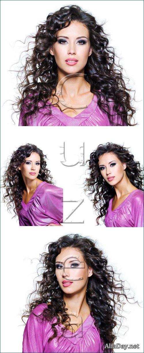 Brunette girl in violet dress - stock photo