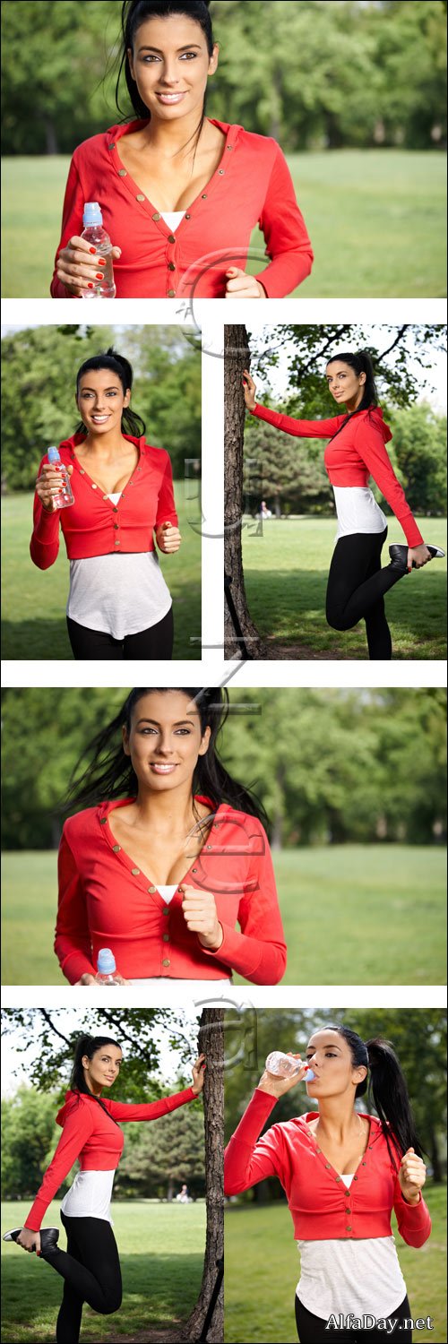Sport girl in red - stock photo