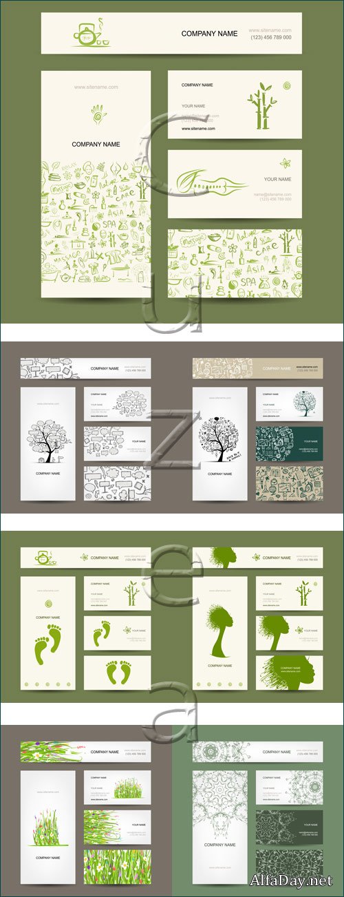 Modern green business card - vector stock, part 1