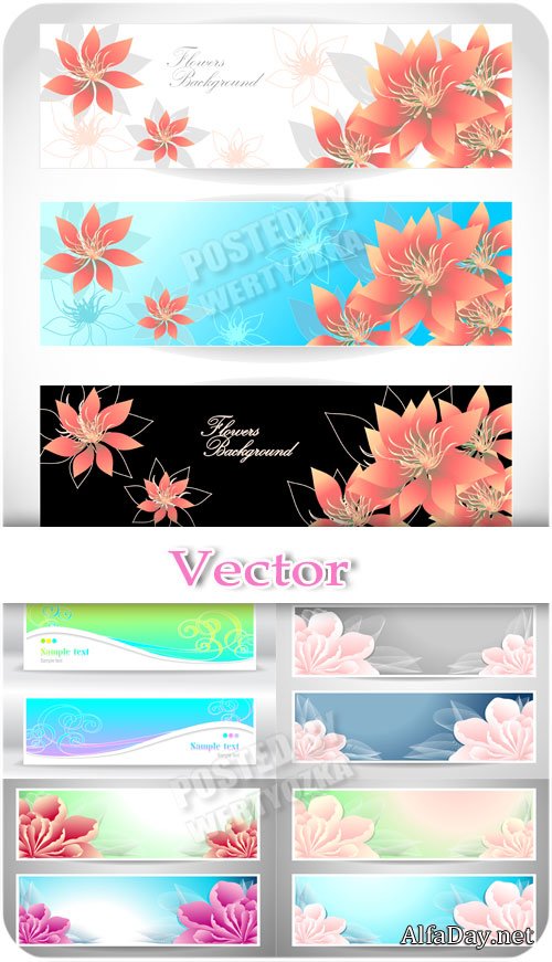������� � ������� ������� / Banners with delicate flowers - vector clipart