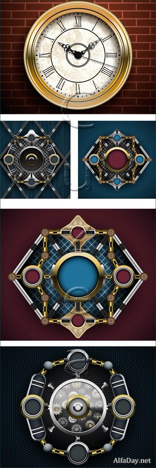 Vintage vector elements and clock