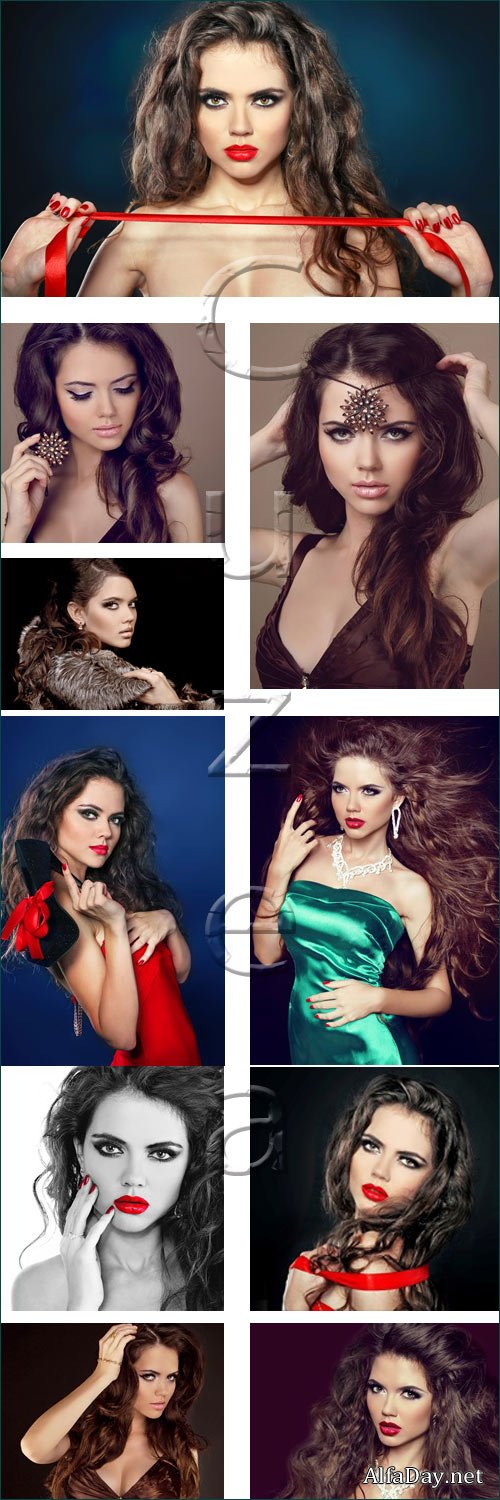 Beautiful brunette woman, 15 - stock photo