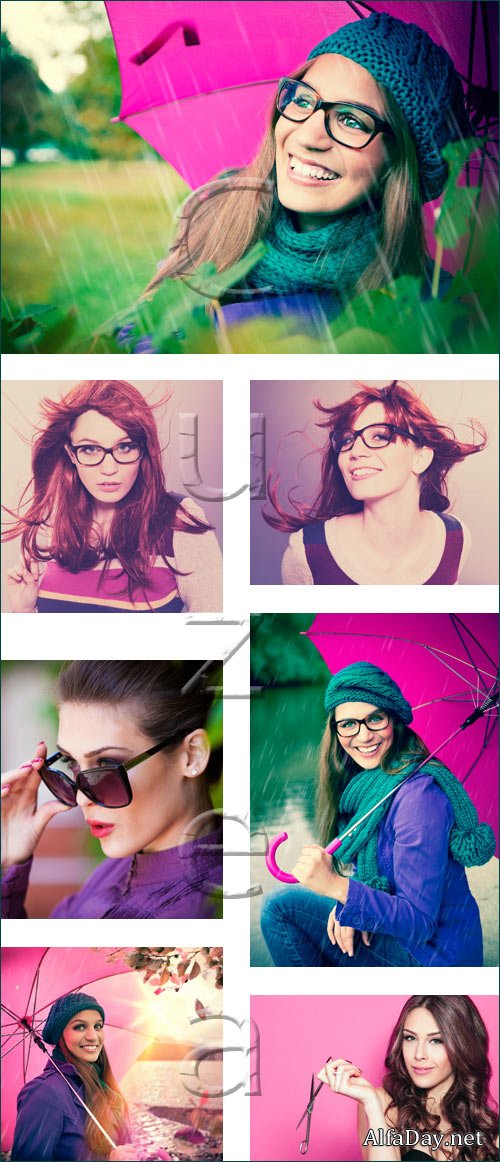 Girl with glasses laughing - stock photo