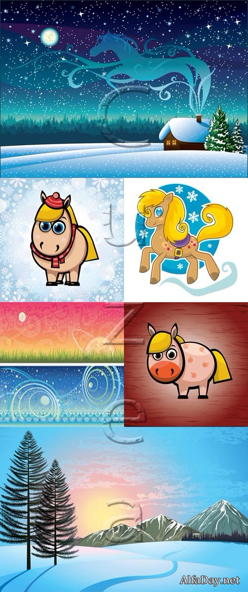 Horse and winter nature - vector stock