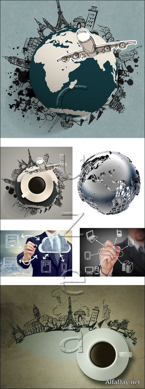 Creative airplane traveling around the world - stock photo