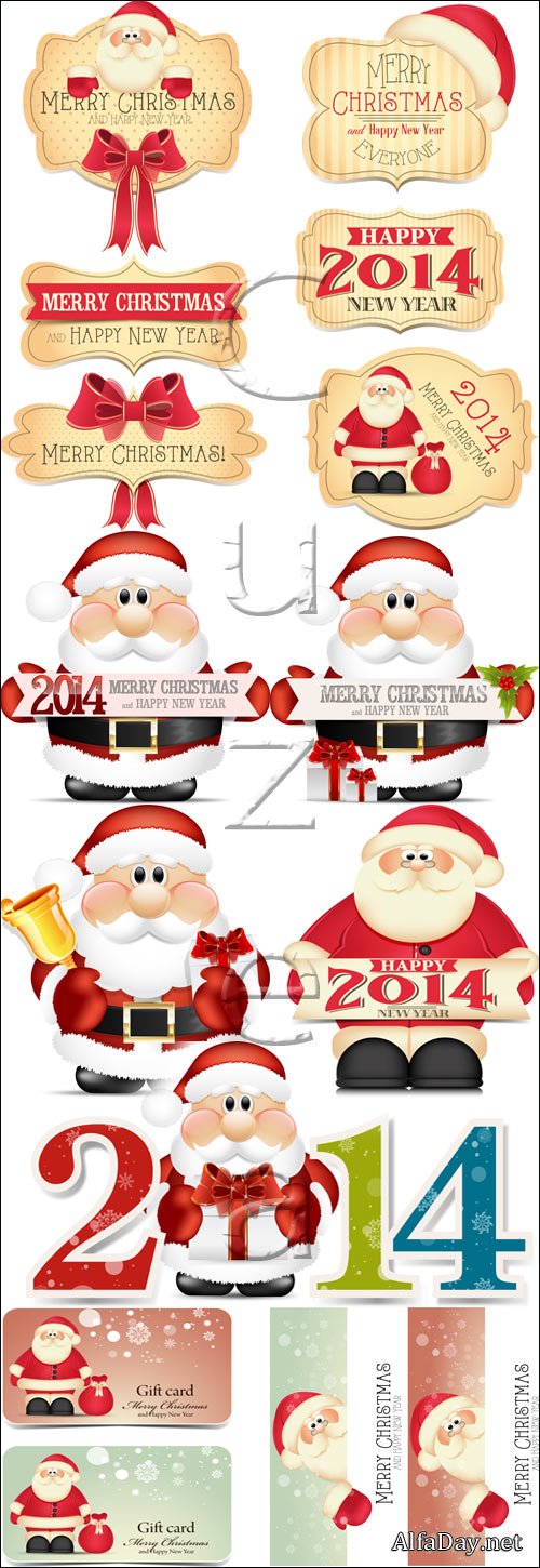 Santa and 2014 insriptions, 2 - vector stock