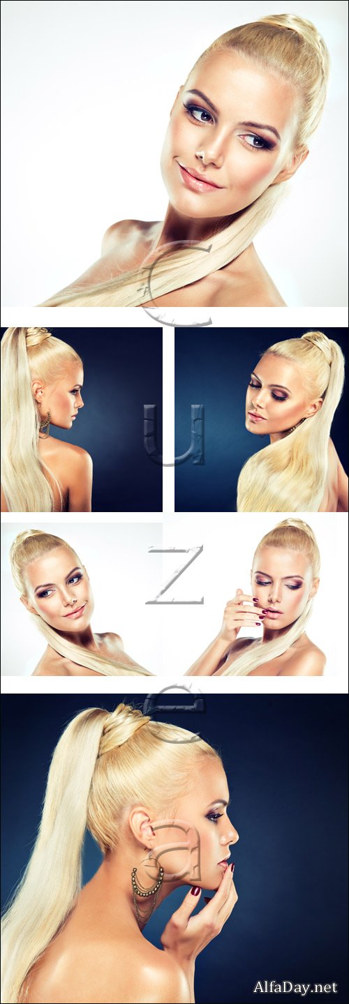 Blonde model with long hair - stock photo