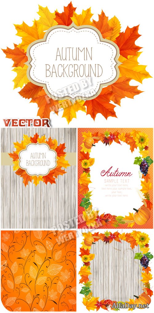 ������� ���� � ������ �������� / Autumn background with colorful leaves - vector stock
