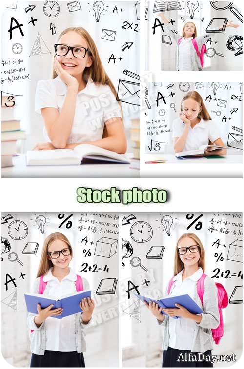 ������� ��������� � ������ / Girl schoolgirl with a book - stock photos