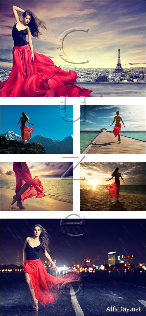 Woman in red - creativ stock photo