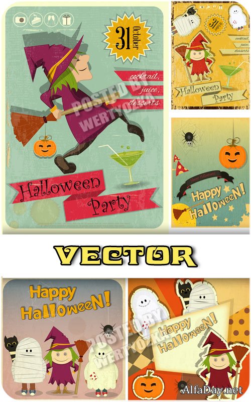 �������� � ��������� ����� / Halloween in vintage style - vector stock