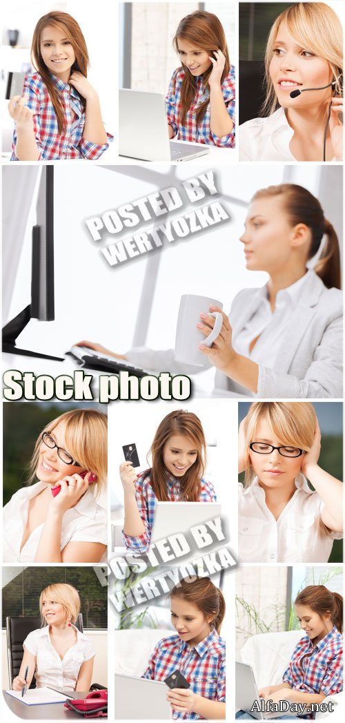 ������� �������� � ����� / Girls are working in the office - stock photos