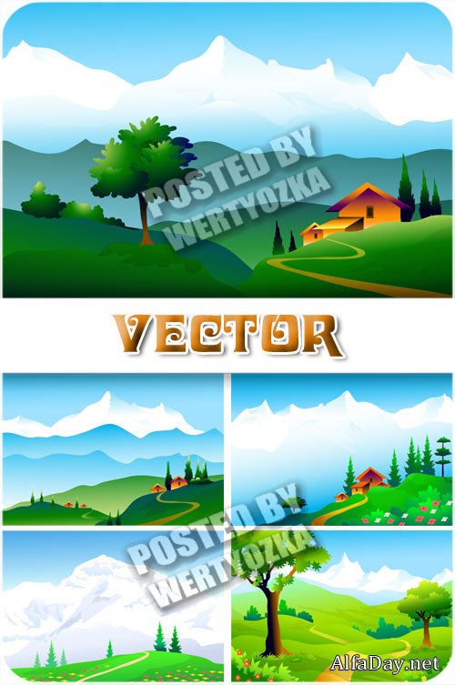 ��������� ������ ������� / Natural mountain scenery - stock vector