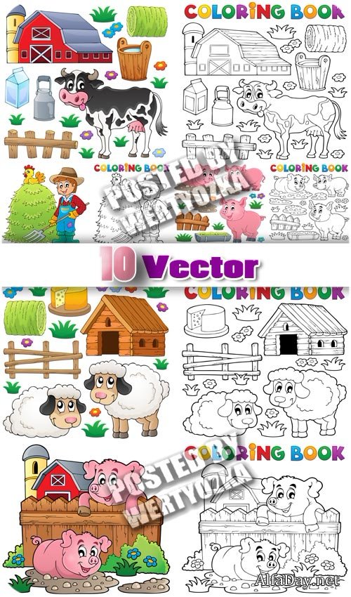 ��������� ��� �����, ����� � �������, �������� / Coloring pages for kids - stock vector