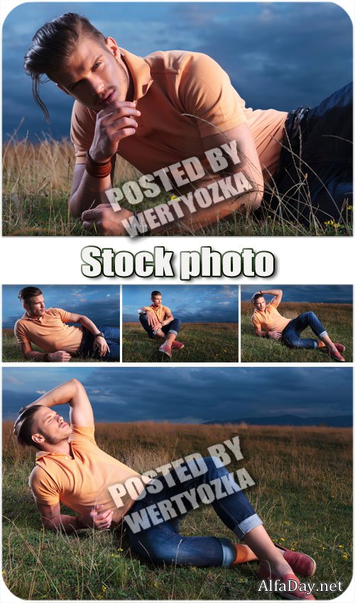 ������� �� ������� ���� / Man on a green meadow - stock photos