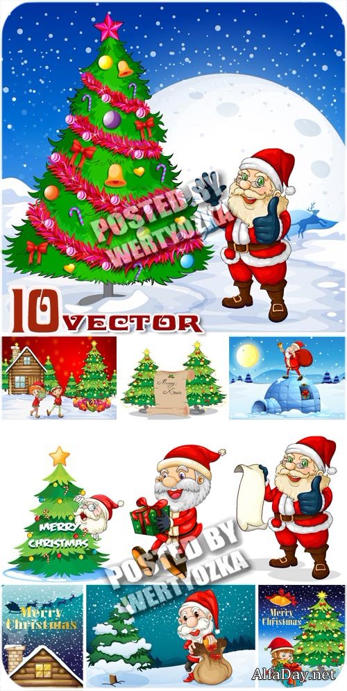 ����� ����� � ���� / Santa Claus and Christmas tree - stock vector