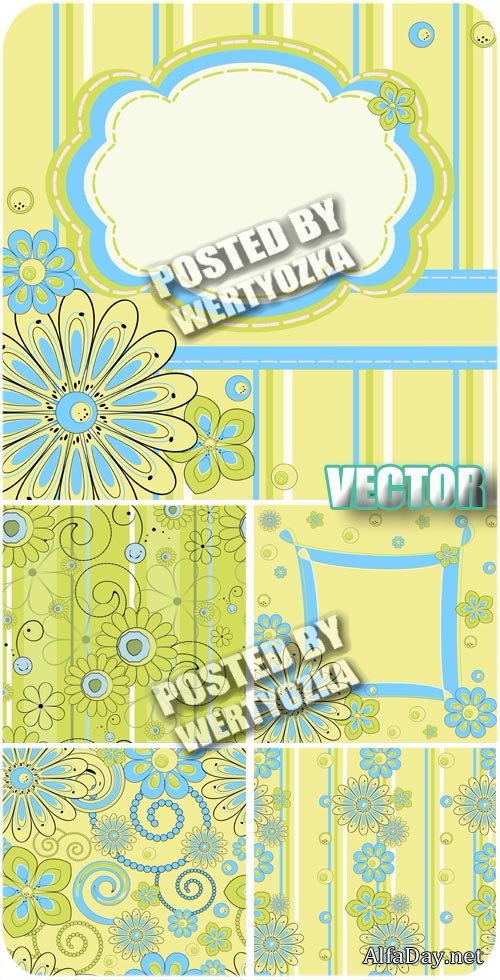 ������� ���� � ���������� / Green background with flowers - stock vector