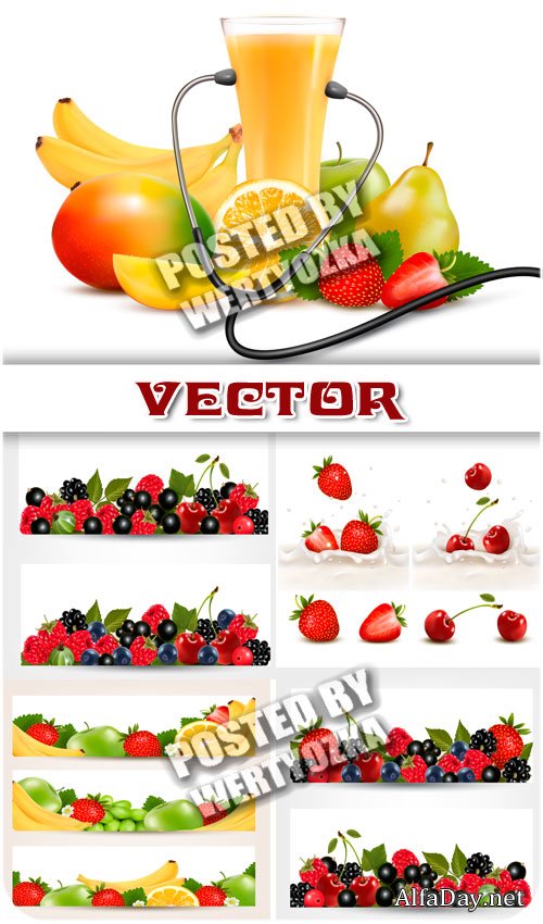 ������ � ������ ���, ������� / Fruit and fresh juice, banners - stock vector