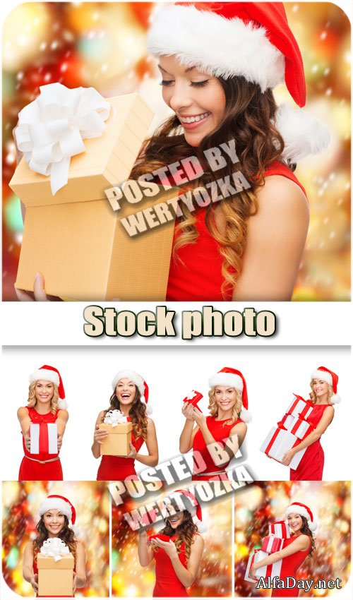 ������� � ����������� ��������� / Girls with christmas gifts - stock photos