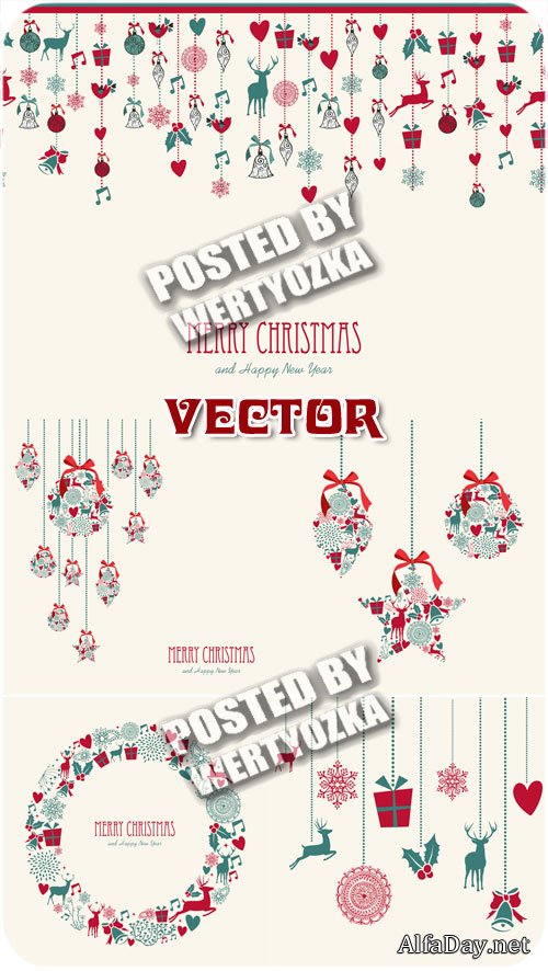 ��������� ���������� �������� / Vintage Christmas garland - stock vector