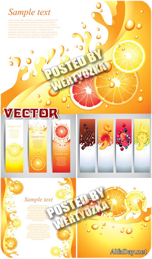 �������, ���� � ��������, ���������� / Banners, backgrounds with fruits - stock vector