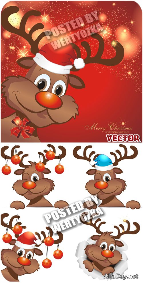 ��������� � �������� ����� / Christmas reindeer - vector stock