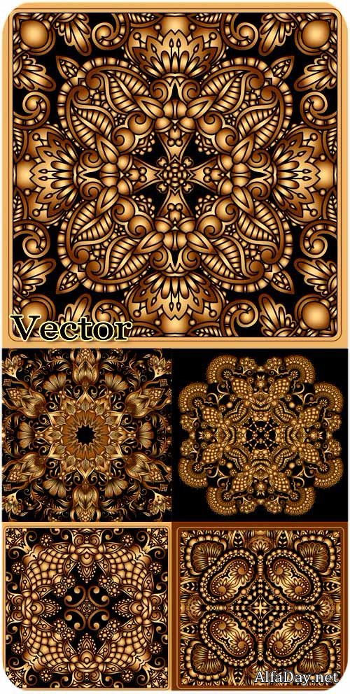 ������ ���� � �������� ������� / Black background with golden ornaments - stock vector
