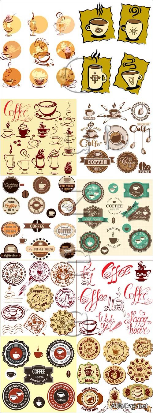 Coffee stickers and labels - vector stock, 6