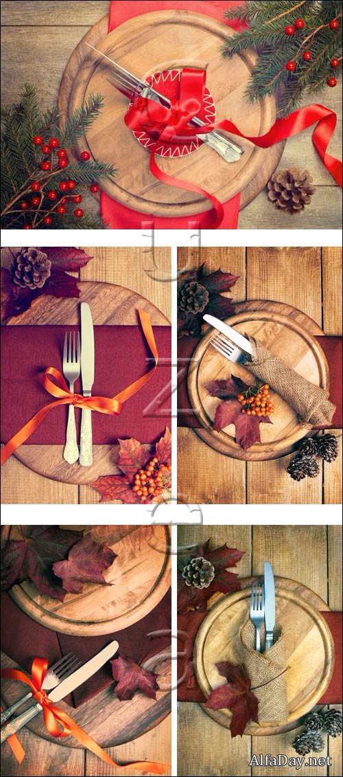Autumn and christmas Table Setting - stock photo