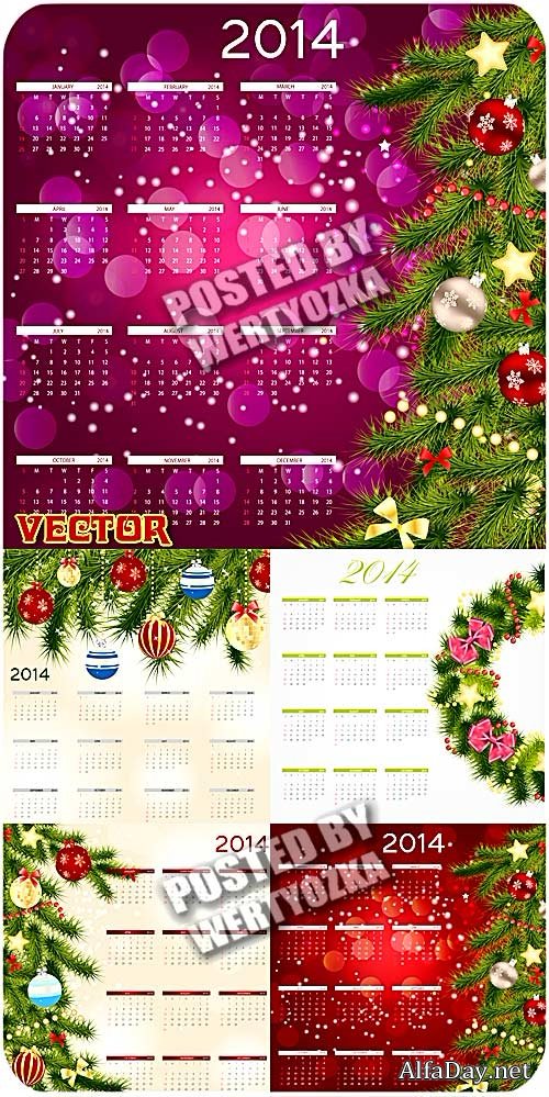 ���������� ��������� 2014 � �������� ����������� / New Year calendar 2014 - stock vector