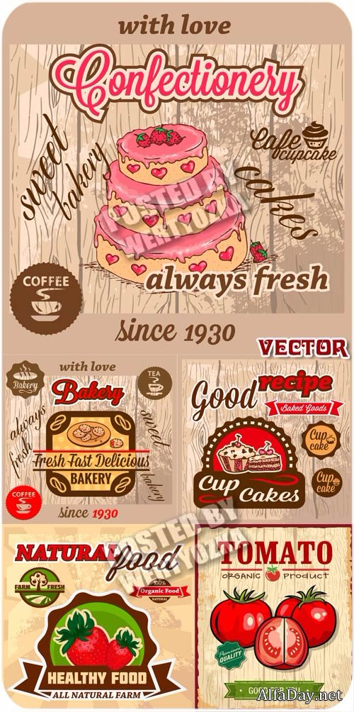 ��������� ����������� ��������, ����, ����, ������ / Vintage food labels - vector