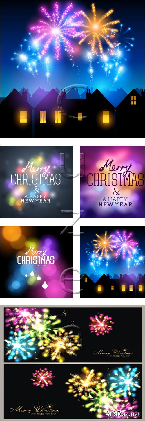 Merry christmas fireworks - vector stock