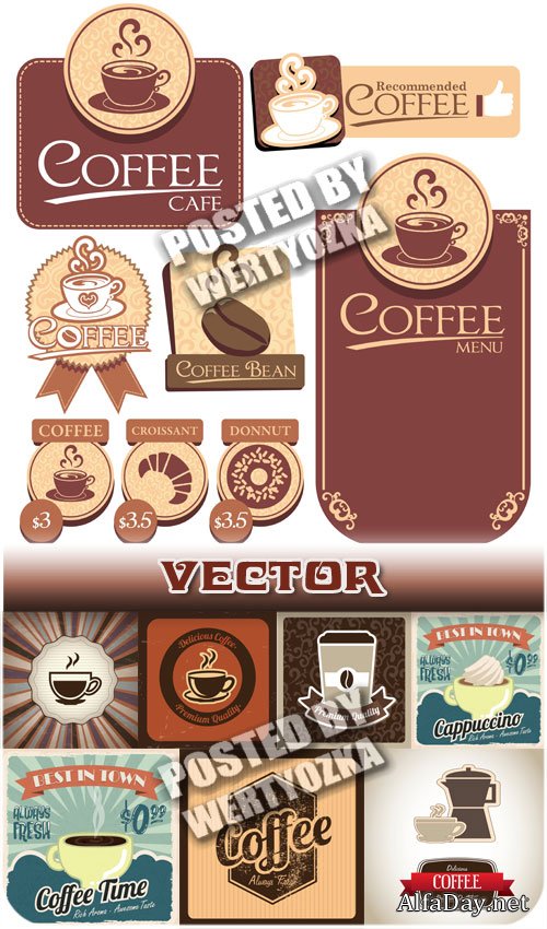 ����, ��������� �������� / Coffee, vintage labels - vector stock